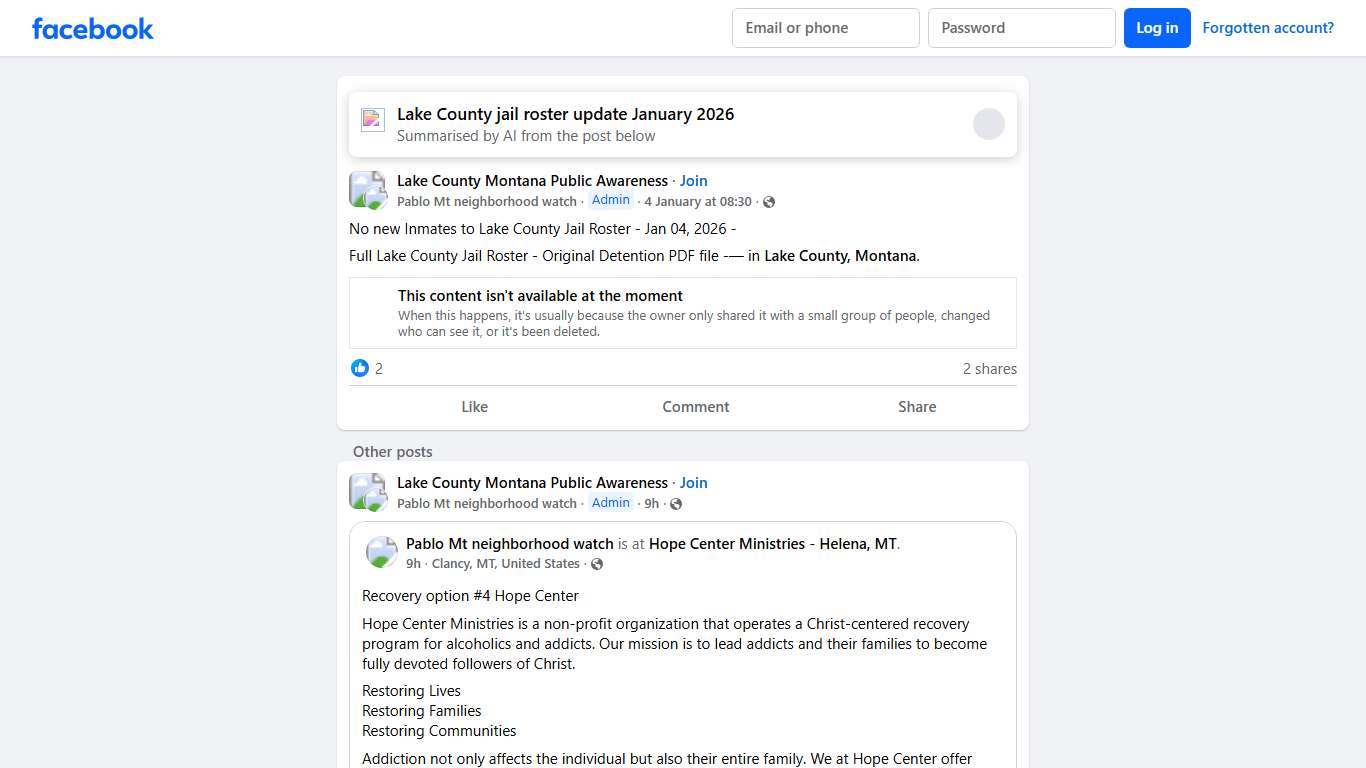 Lake County Montana Public Awareness | No new Inmates to Lake County Jail Roster - Jan 04, 2026 - | Facebook